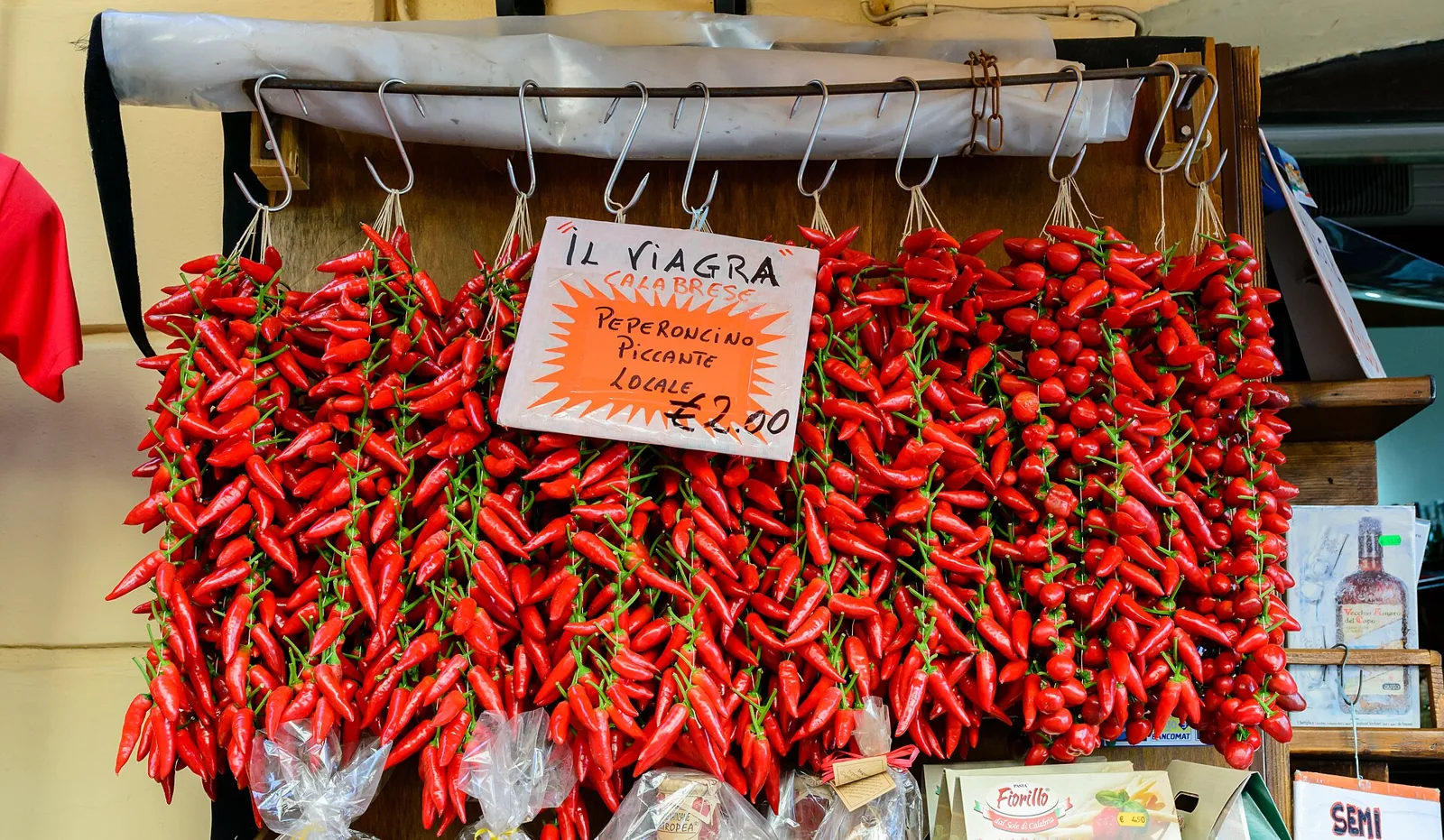 Peperoncino chilies on a stall in Tropea