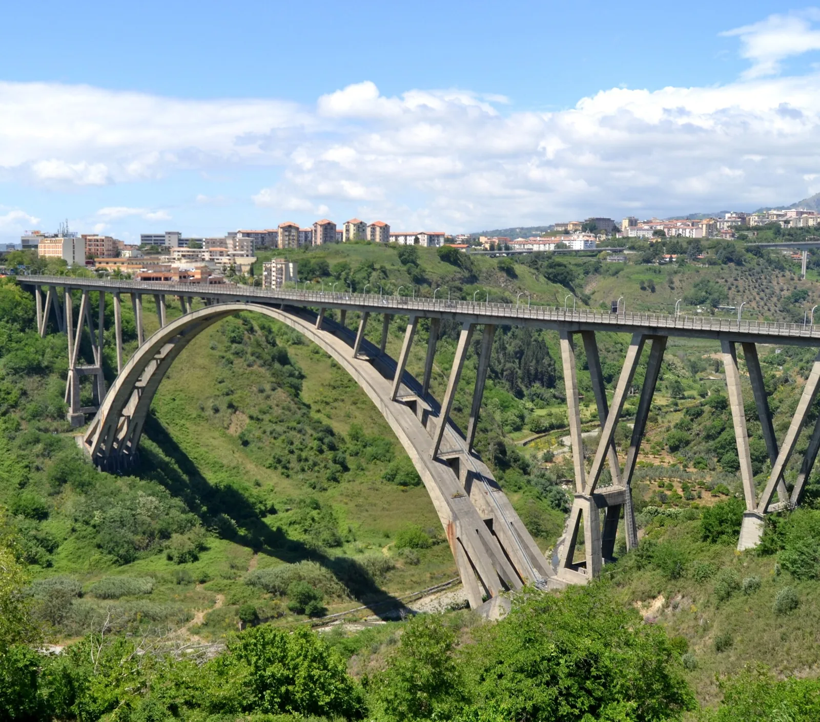 Ponte Bisantis in sunlight over the Fiumarella valley.
