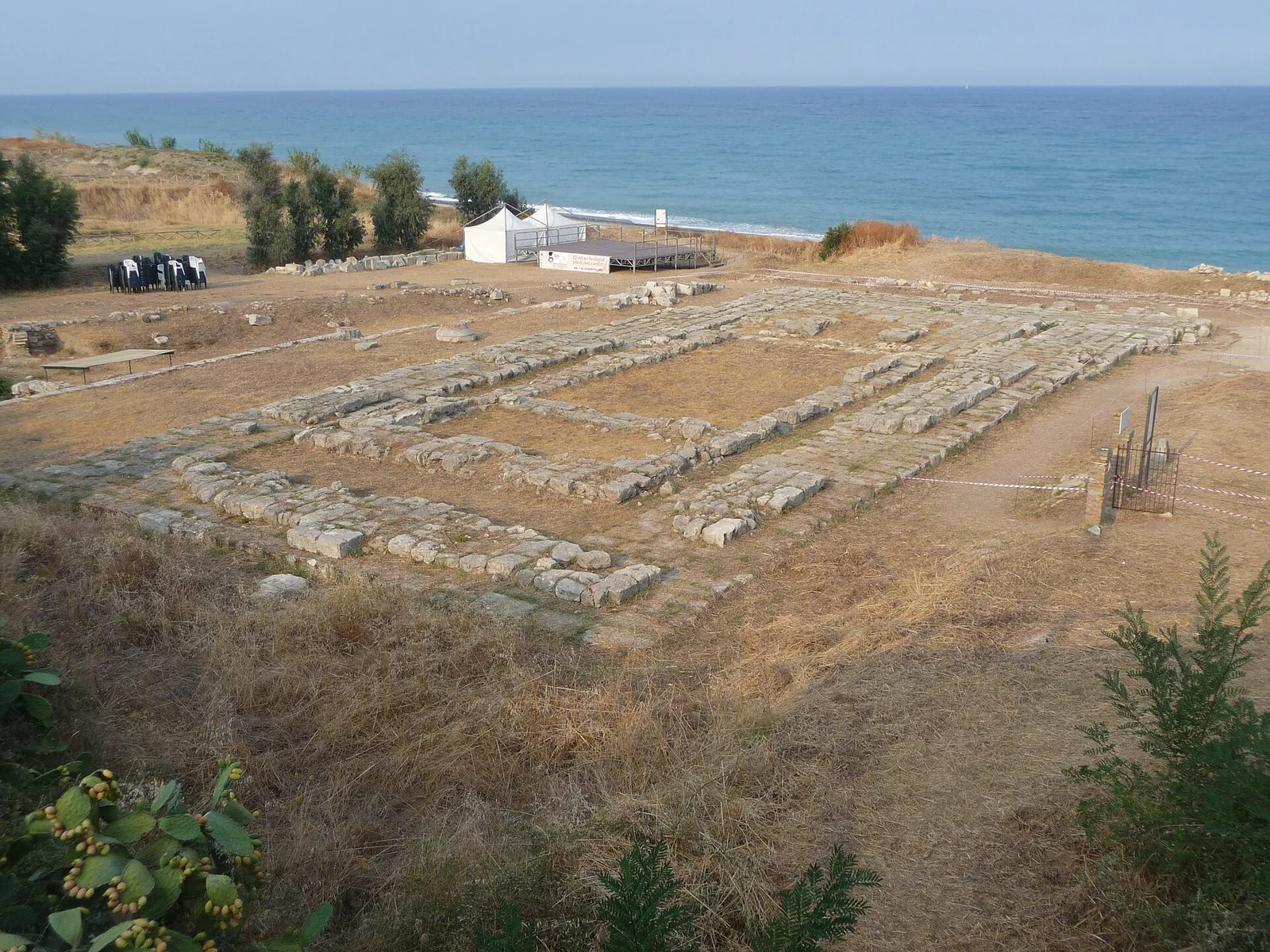 Ruins of Kaulon Doric temple above the Ionian Sea