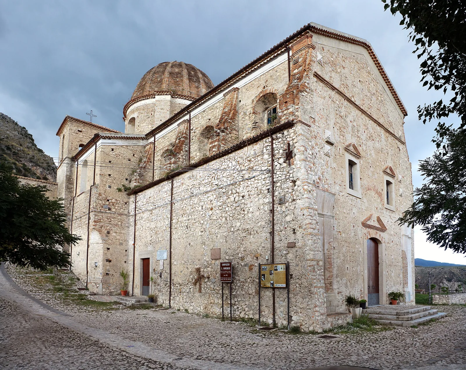 Facade and dome of San Domenico church in Stilo.