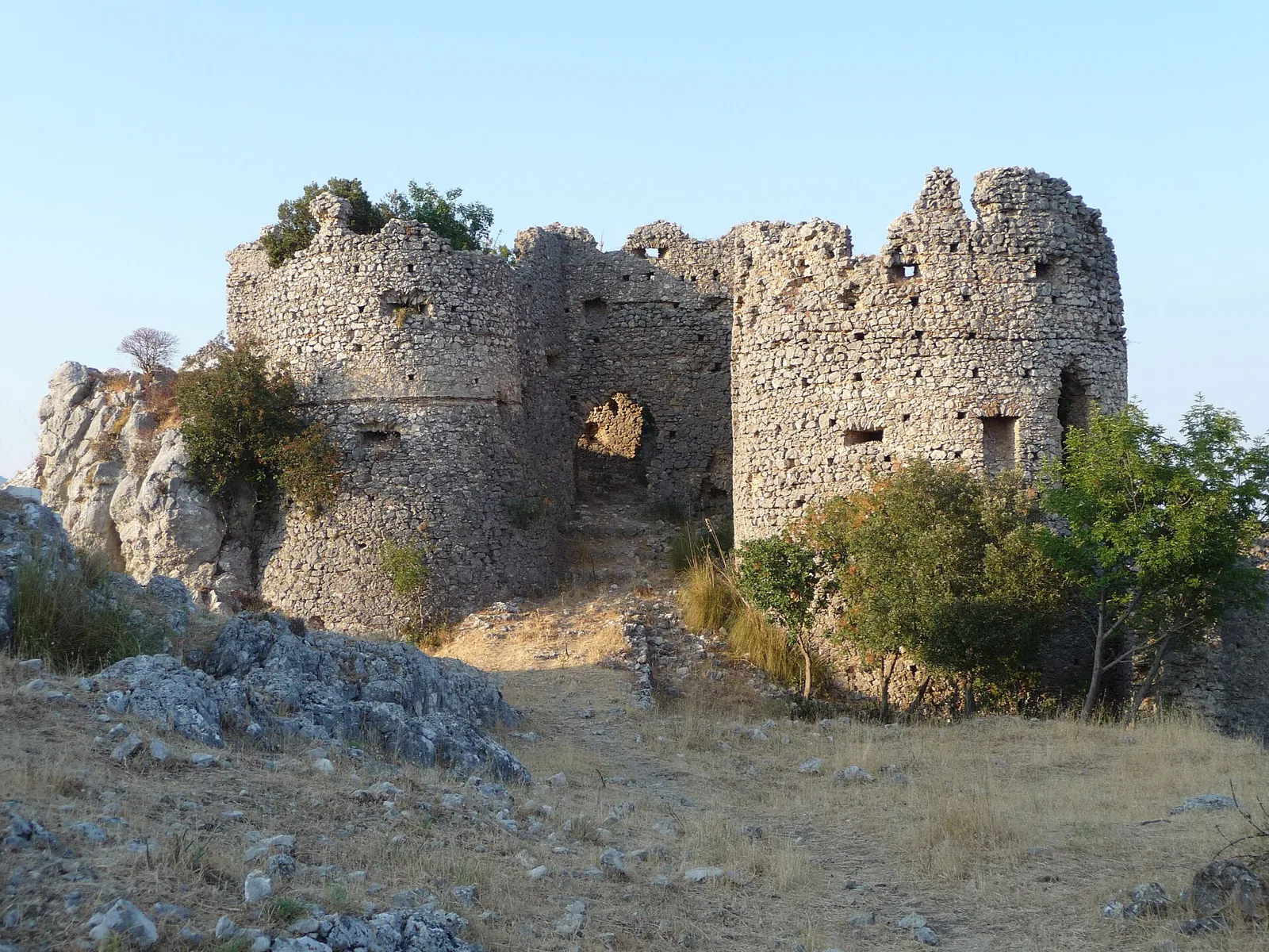Norman castle ruins in Stilo with stone towers