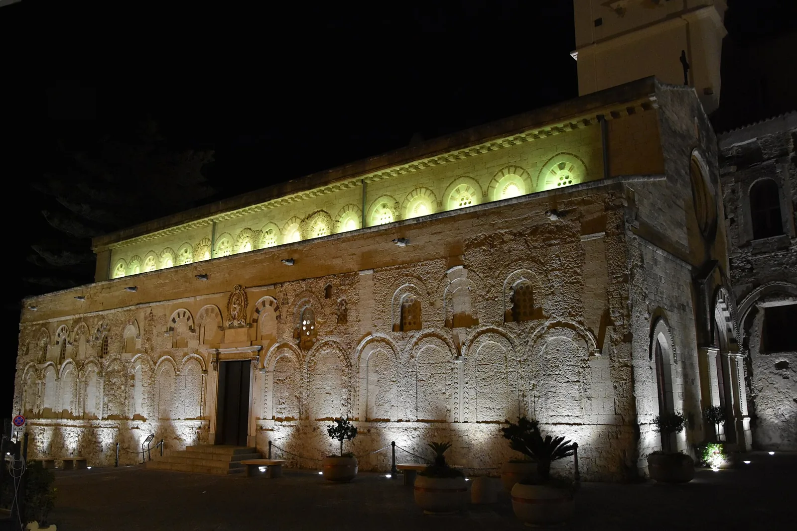 Tropea Cathedral facade at night