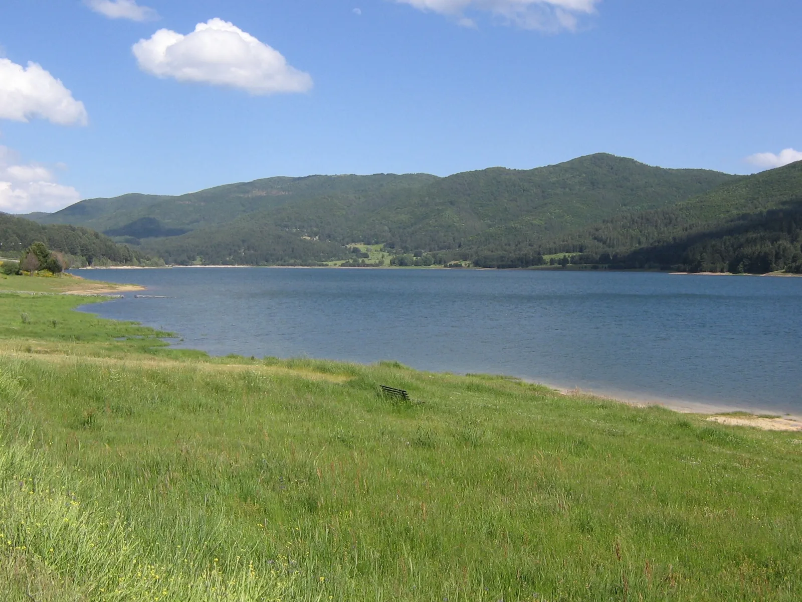 Lago Arvo w Lorice z zieloną łąką nad wodą