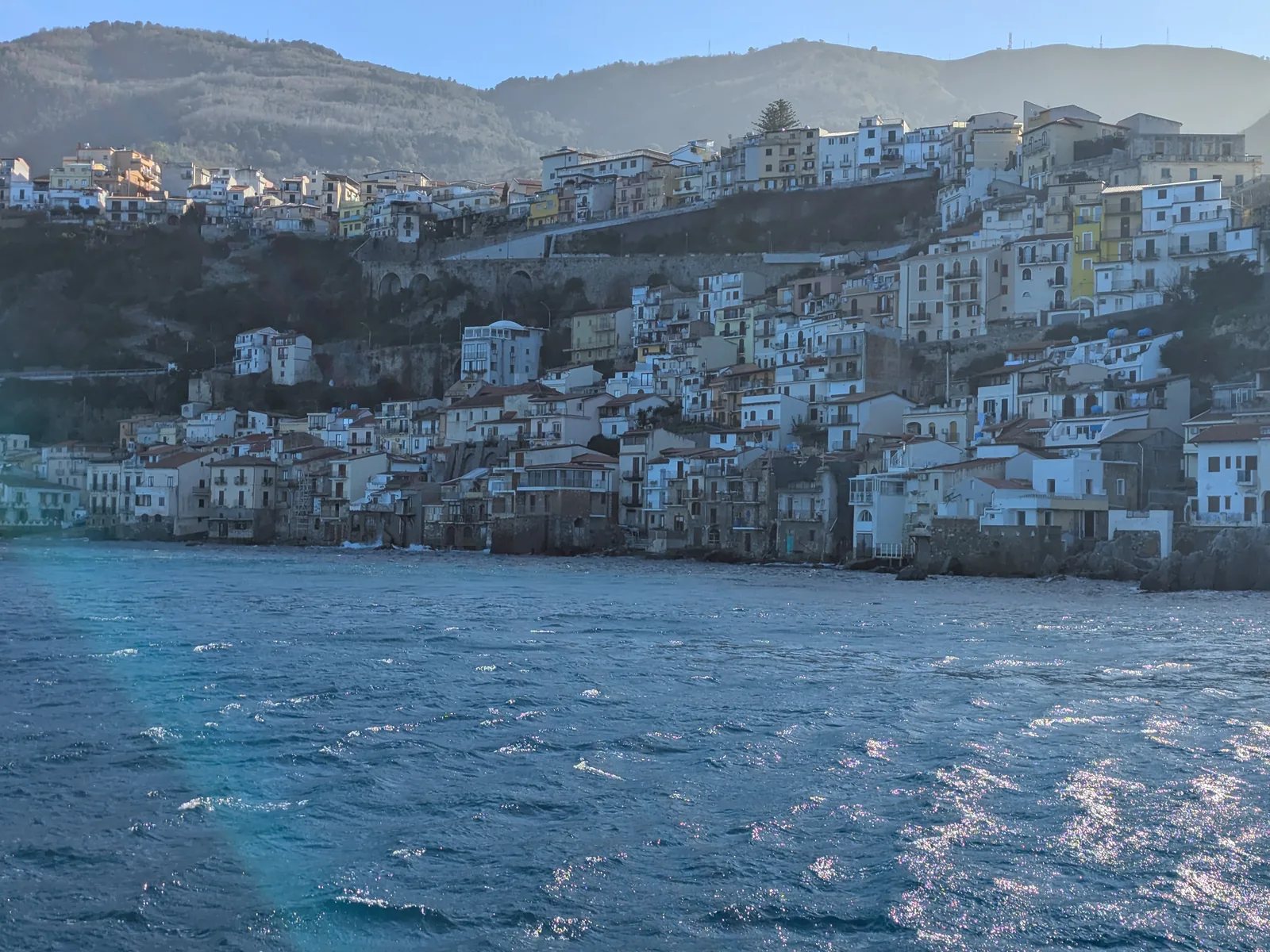 Chianalea di Scilla from the sea on a windy day