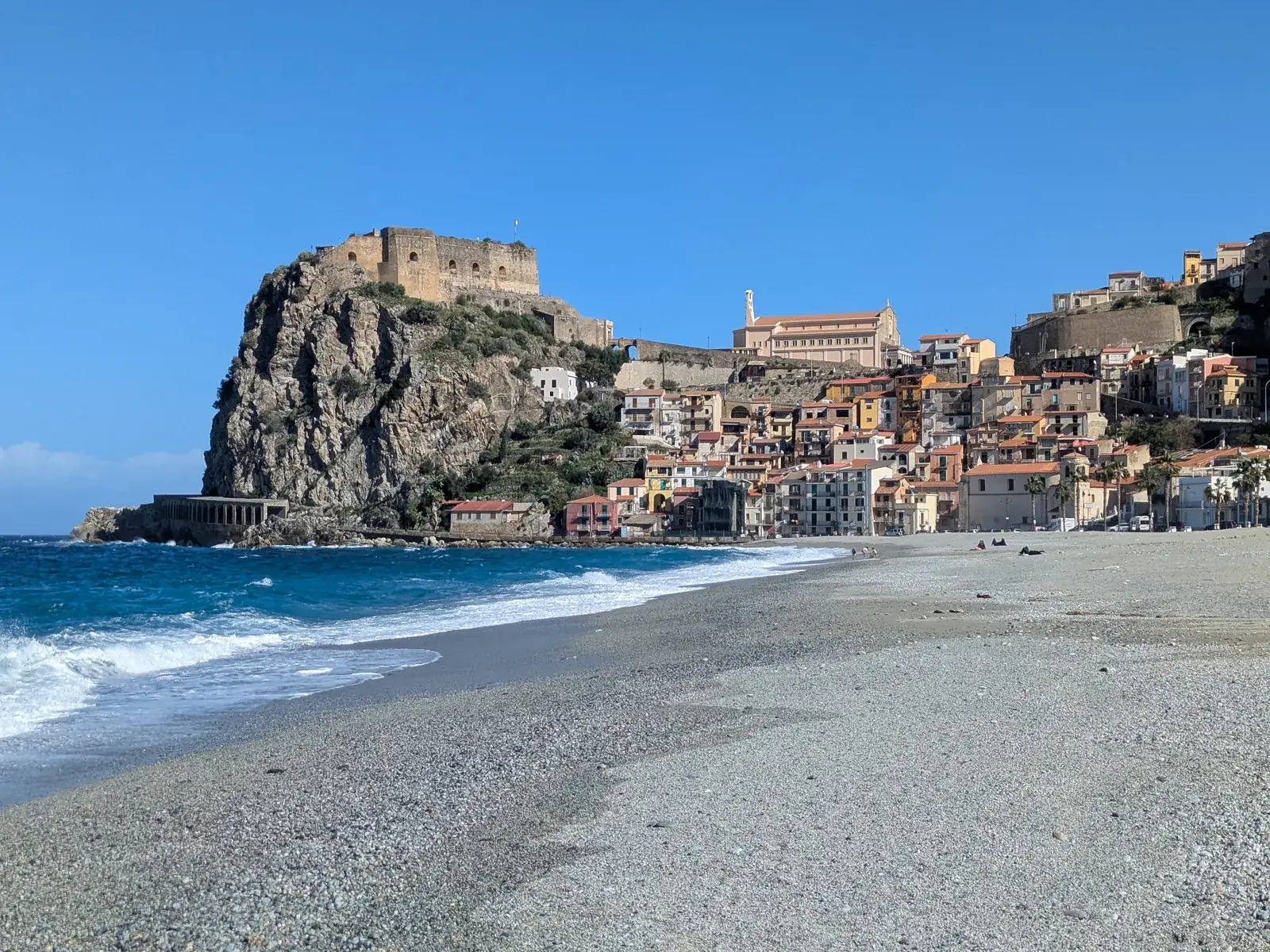 Marina Grande beach and Ruffo Castle in Scilla