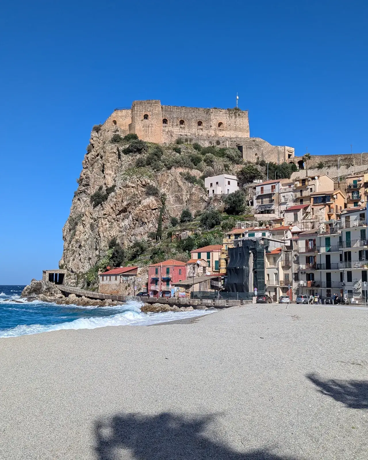 Marina Grande beach in Scilla beneath the castle rock