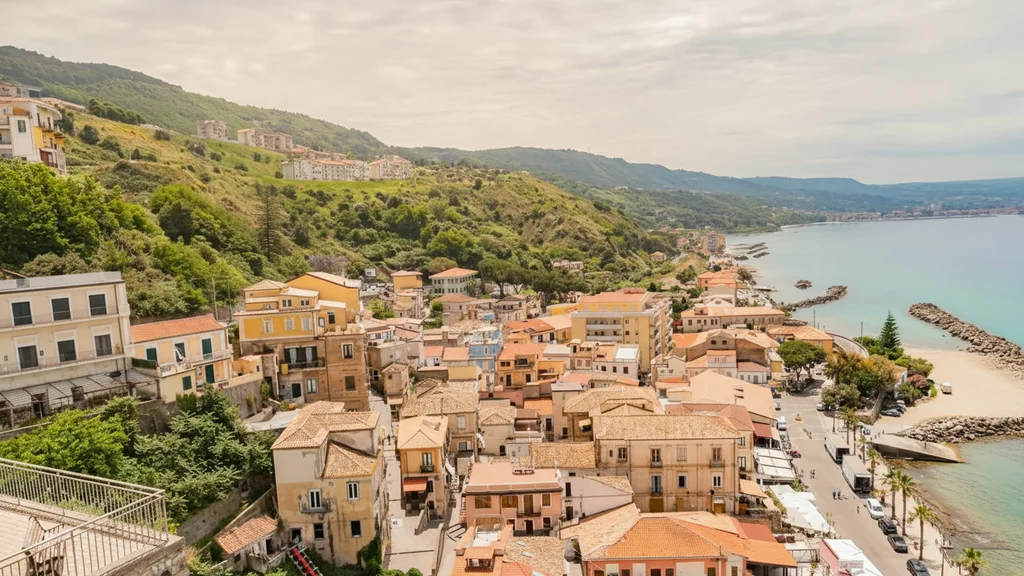 Pizzo Calabro – view of the town and the Tyrrhenian Sea in the morning
