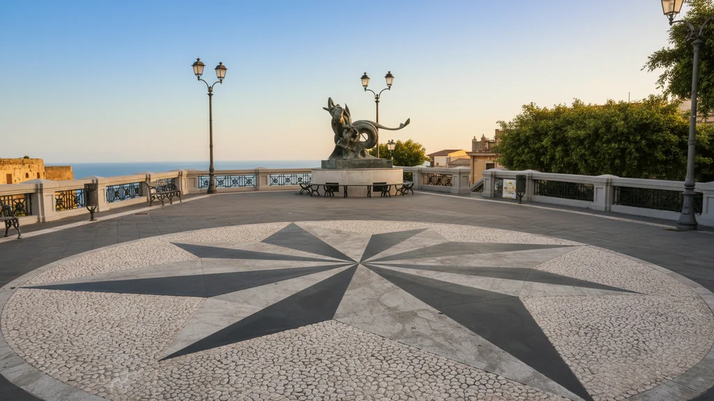 Piazza San Rocco in Scilla – view over the Strait of Messina